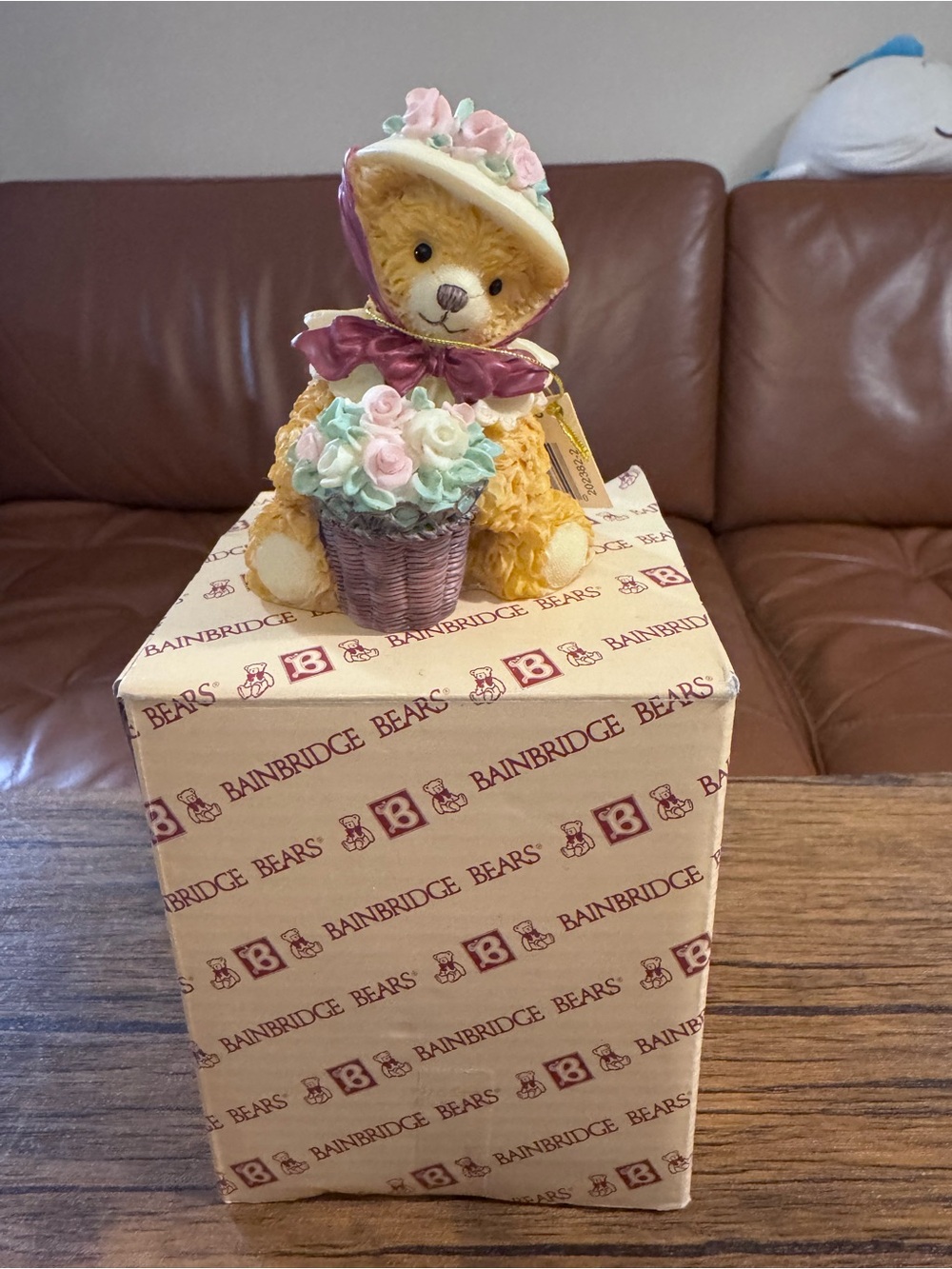 Vintage Bainbridge Bears Collection Figurine Teddy Bear Flower Basket Bonnet NIB